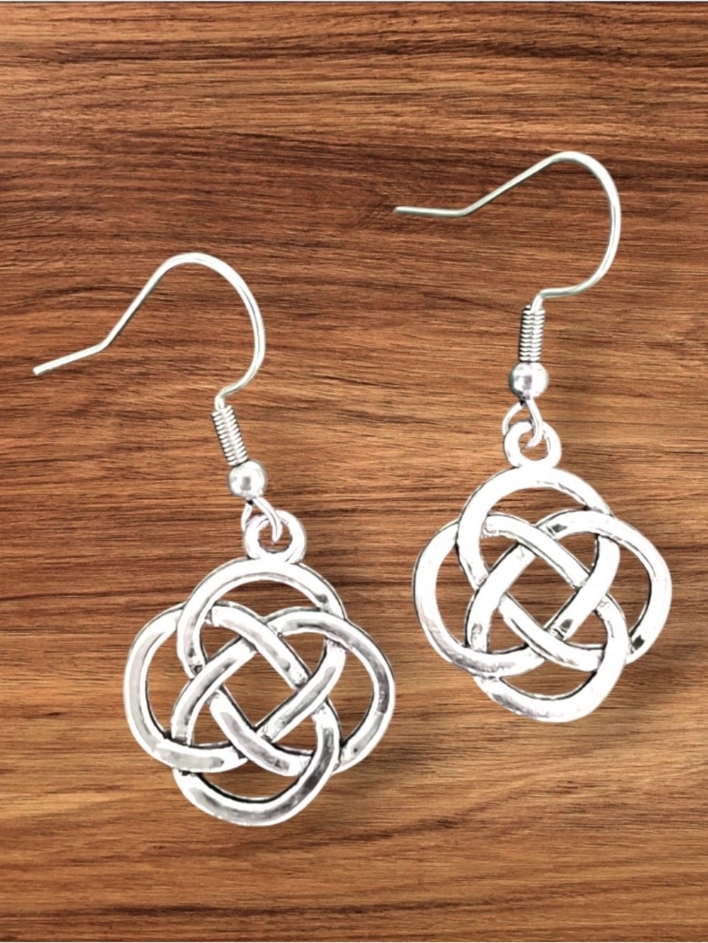 New Silver Tone Celtic Knot Drop Earrings
